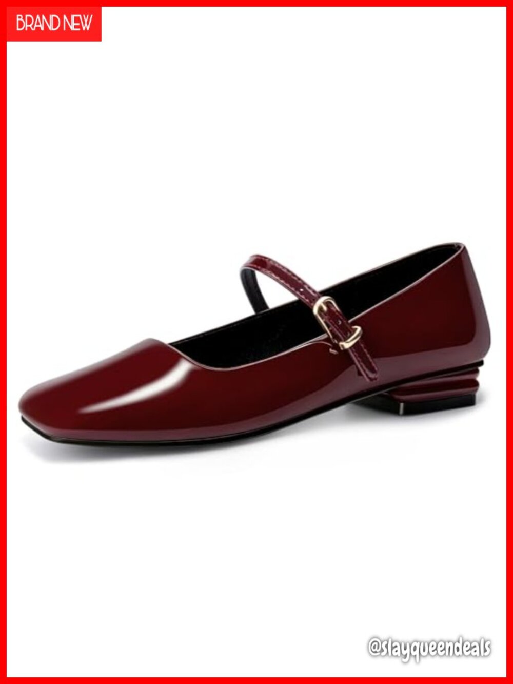 Mary Jane Flats Square Toe Ballet Flats with Adjustable Buckle Strap &